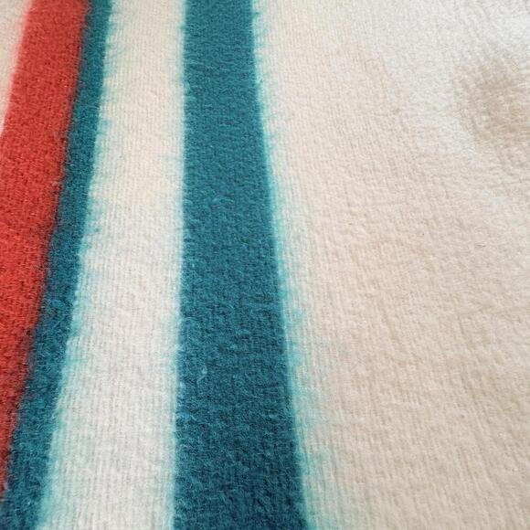 Baby Blanket Feel Striped Blue Aqua Red Vintage Camping Blanket Style But SOFT - Picture 13 of 15